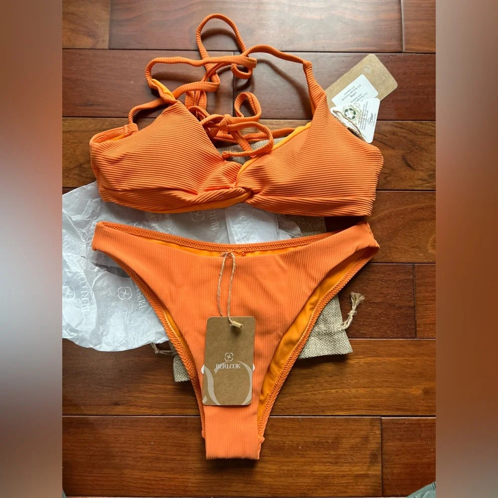 XS Orange Twist Backless Bikini Set by Berlook
